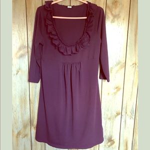 J.Crew  Deep Burgundy Ruffled Neckline Dress  L